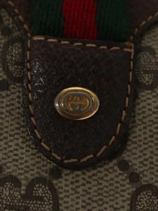 GUCCI GG Supreme Web Sherry Line Shoulder Bag PVC Beige Red Auth 99180 - Picture 12 of 15